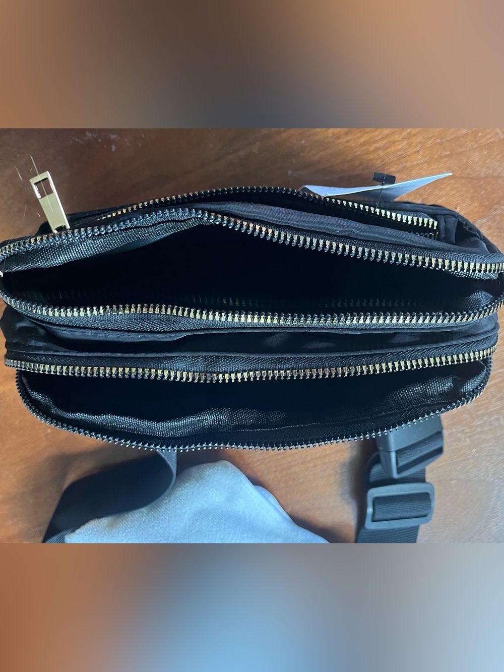 Black Crossbody Fanny Pack with Gold Zippers - Picture 4 of 6
